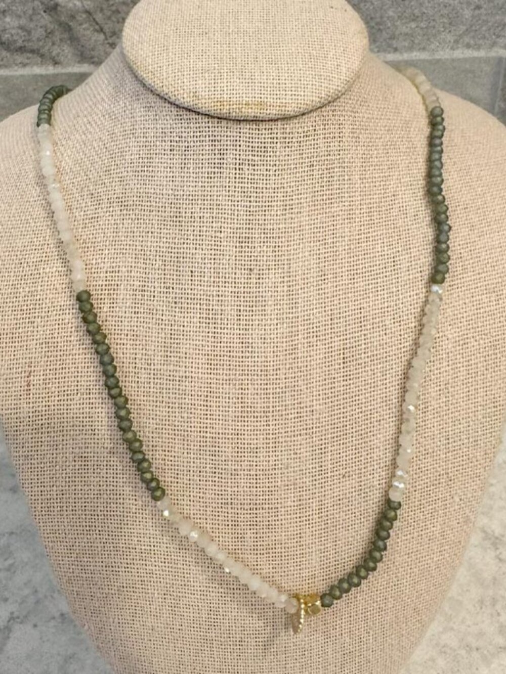 Green White and Gold Crystal Beaded Stretch Necklace or Bracelet